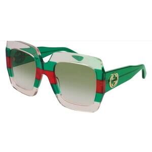 Gucci GG0178S Oversized Sunglasses – Transparent Green and Red Striped Acetate